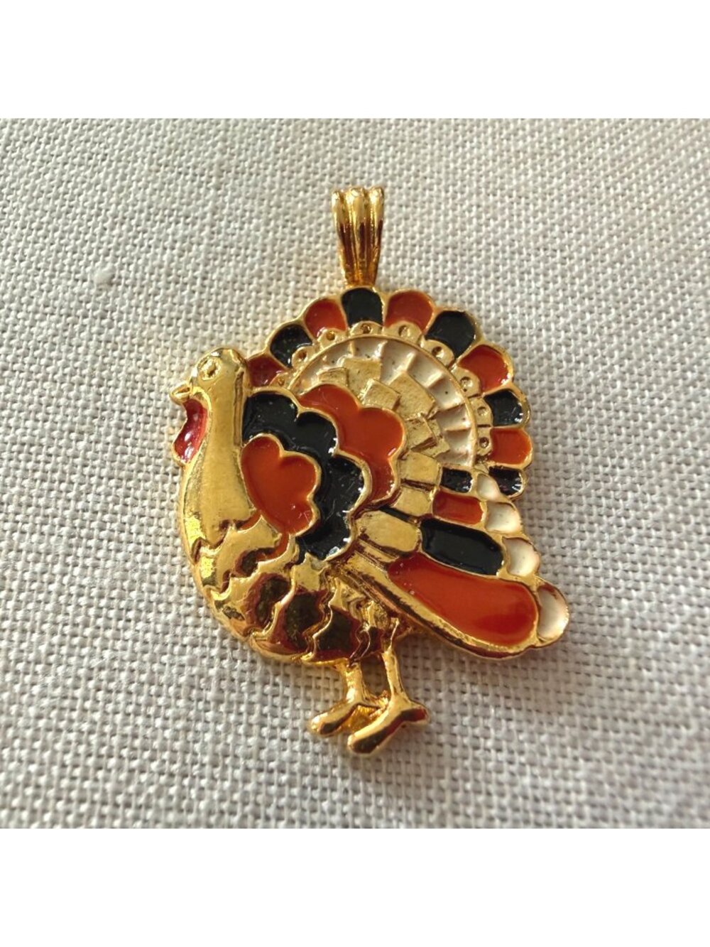 Bergdorf Goodman 1995 Thanksgiving Turkey Pendant Gold Tone & Enamel